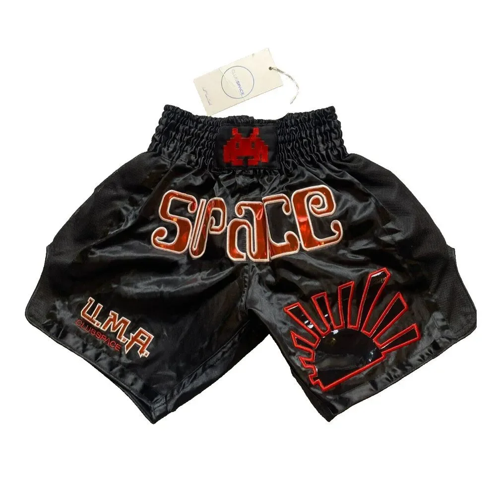 Club Space Shorts Adult 25x7 Black Miami Muay Thai Trunks Boxing Mens‎ NWT